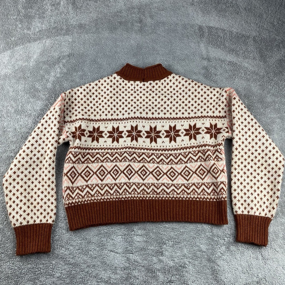American Eagle Mock Neck‎ Cropped Fair Isle Pattern Close Knit Sweater Medium - Picture 12 of 16